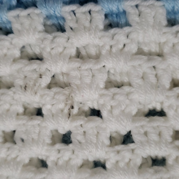 Handmade Vintage crochet 64x58 Baby blue color block blanket - Picture 15 of 15